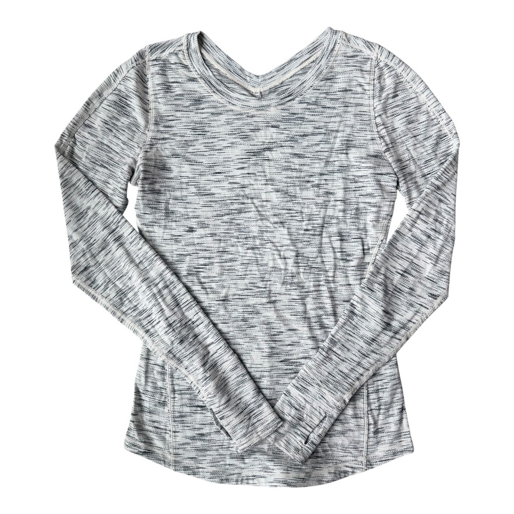 Lululemon 5 Mile Long Sleeve Top 6 Tiger Space Dye Black White Thumbhole Run